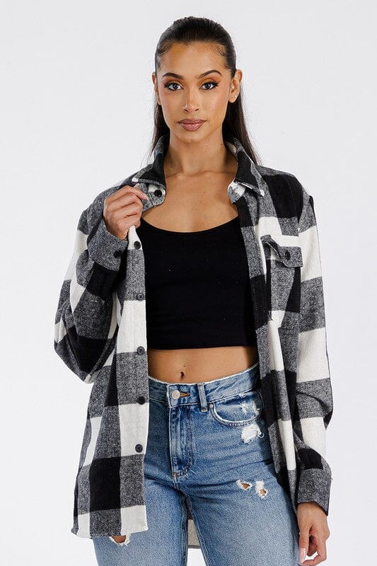Boyfriend Oversized Soft Flannel Shacket WEIV RED BLACK 2XL 
