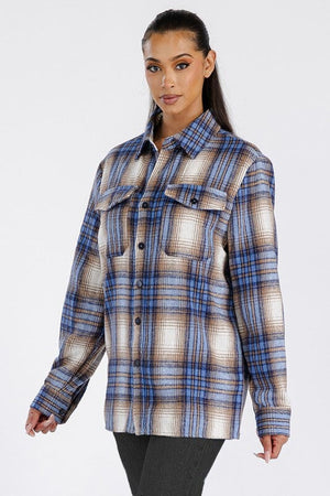 Boyfriend Oversized Soft Flannel Shacket WEIV BLUE SAND S 