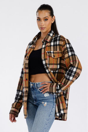 Boyfriend Oversized Soft Flannel Shacket WEIV Camel S 