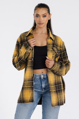 Boyfriend Oversized Soft Flannel Shacket WEIV GOLD BLACK S 