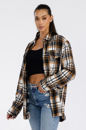 Boyfriend Oversized Soft Flannel Shacket WEIV KHAKI S 