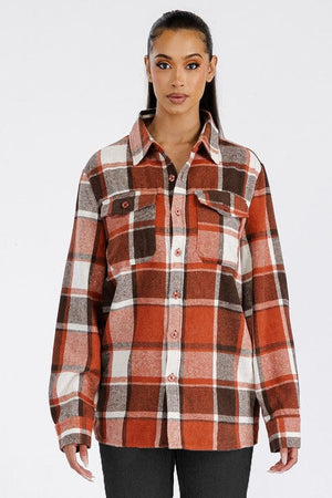 Boyfriend Oversized Soft Flannel Shacket WEIV RUST S 