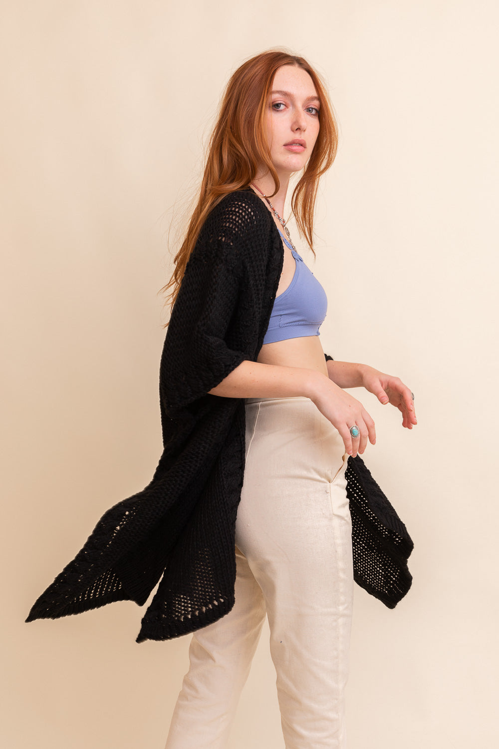 Braided Kurt Ruana Ponchos One Size / Black