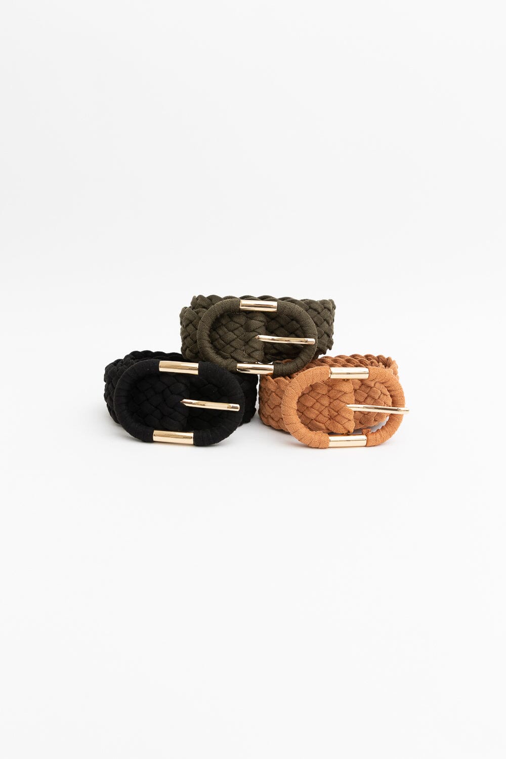 Braided Suede Accent Oval Buckle Belt Belts Leto Collection 