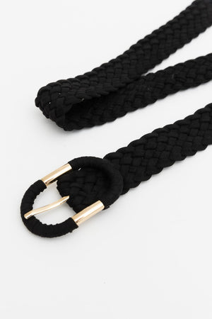 Braided Suede Accent Oval Buckle Belt Belts Leto Collection One Size Black 