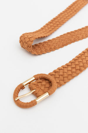Braided Suede Accent Oval Buckle Belt Belts Leto Collection One Size Camel 