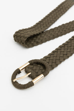 Braided Suede Accent Oval Buckle Belt Belts Leto Collection One Size Olive 