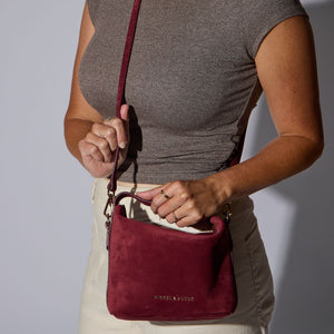 Brigitte Suede Mini Bag in Sangria