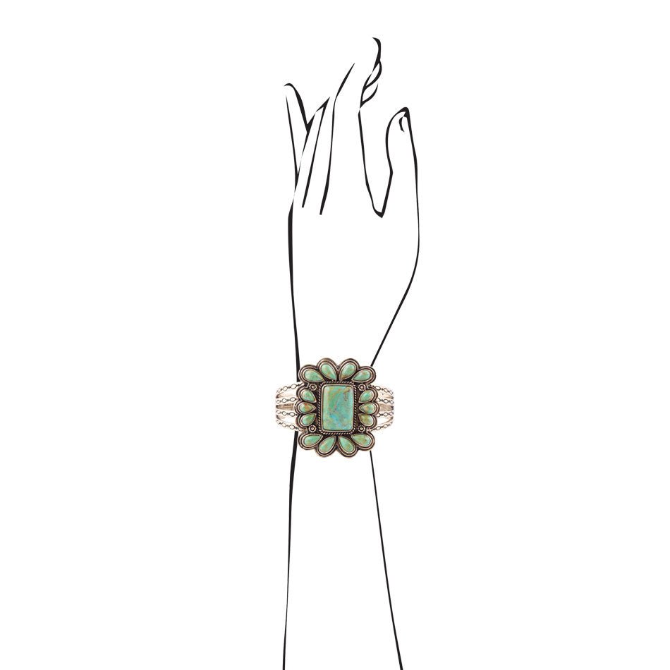 Blue Turquoise Golden Statement Cuff Bracelet