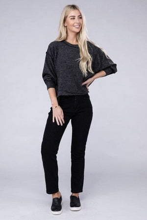 Brushed Melange Hacci Oversized Sweater ZENANA BLACK S/M 