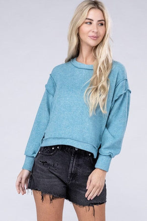 Brushed Melange Hacci Oversized Sweater ZENANA DUSTY TEAL S/M 