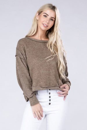 Brushed Melange Hacci Oversized Sweater ZENANA MOCHA S/M 