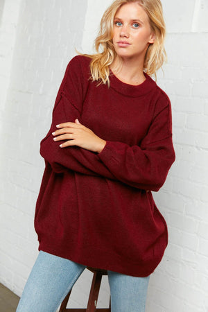 Burgundy Oversized Out Seam Knit Sweater Top Hayzel 