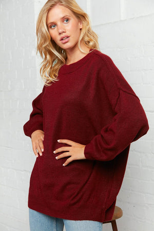 Burgundy Oversized Out Seam Knit Sweater Top Hayzel 