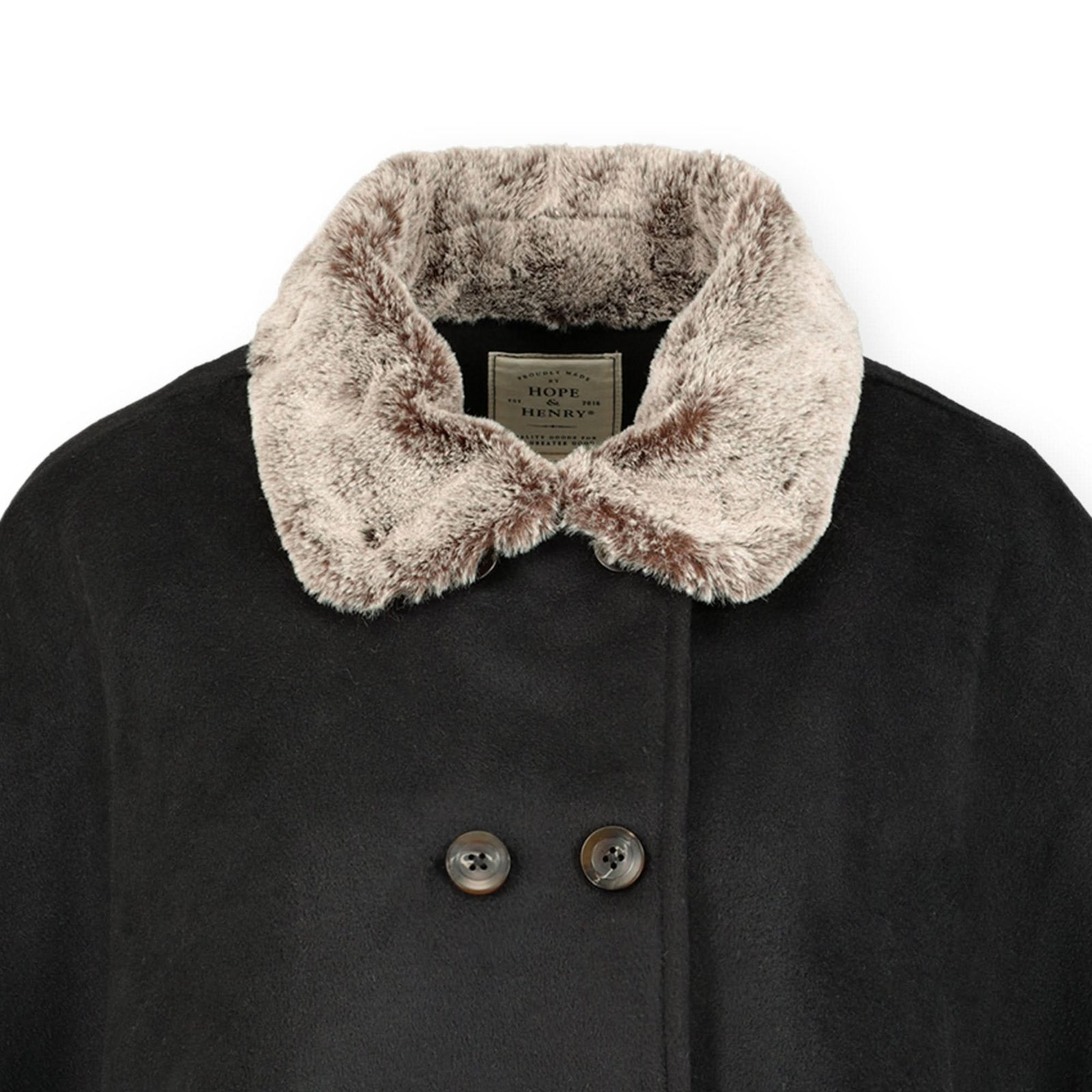 Button Front Cape with Faux Fur