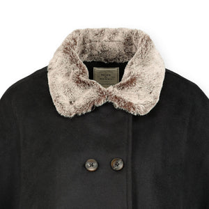 Button Front Cape with Faux Fur