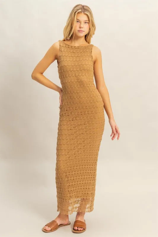 Sleeveless Crochet Open Back Maxi Dress