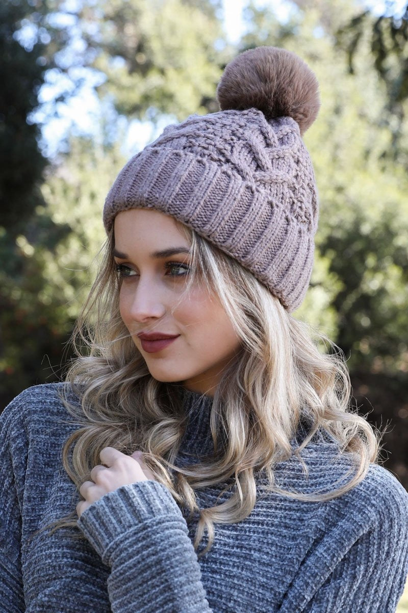 Cable Knit Pom Beanie Hats & Hair Mustard