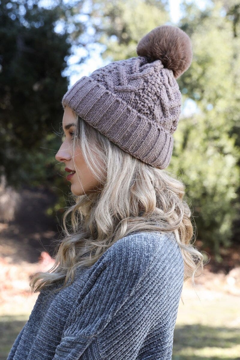Cable Knit Pom Beanie Hats & Hair Leto Collection Gray 