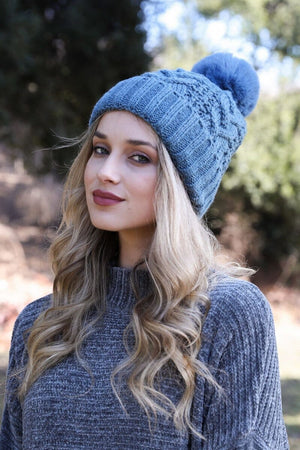 Cable Knit Pom Beanie Hats & Hair Leto Collection Blue 