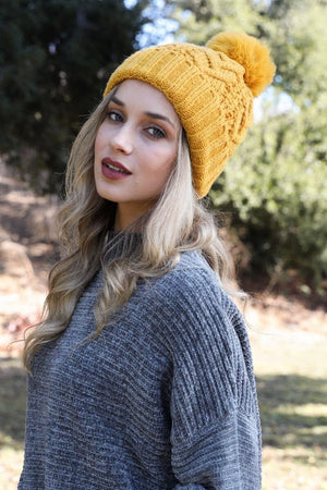 Cable Knit Pom Beanie Hats & Hair Leto Collection Mustard 