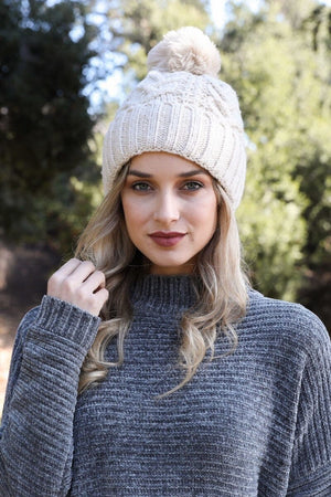 Cable Knit Pom Beanie Hats & Hair Leto Collection Off White 