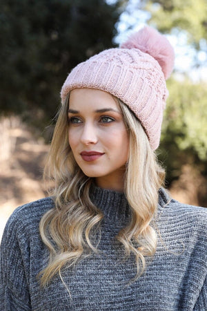 Cable Knit Pom Beanie Hats & Hair Leto Collection Puff Pink 