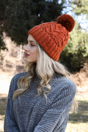 Cable Knit Pom Beanie Hats & Hair Leto Collection Rust 