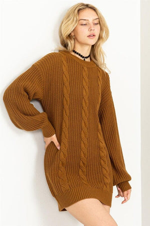 Cable-Knit Ribbed Mini Sweater Dress HYFVE 