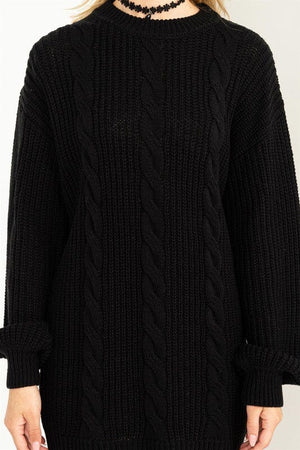 Cable-Knit Ribbed Mini Sweater Dress HYFVE 