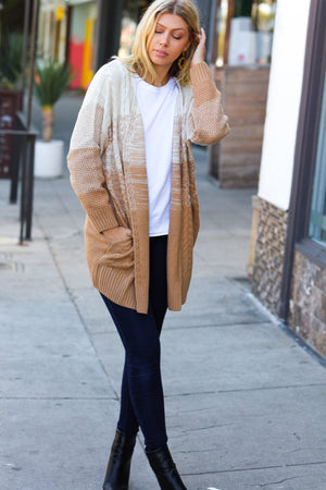 Camel Ombre Cable Knit Open Cardigan Haptics 
