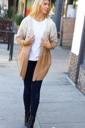 Camel Ombre Cable Knit Open Cardigan Haptics 