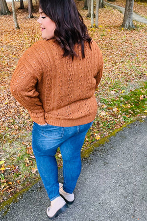 Can't Resist Rust Cable Knit Notched Neck Pullover Sweater Haptics 