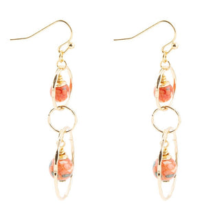 Canyon Red Magnesite Double Drop Golden Earrings