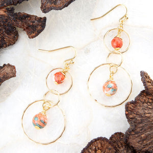 Canyon Red Magnesite Double Drop Golden Earrings