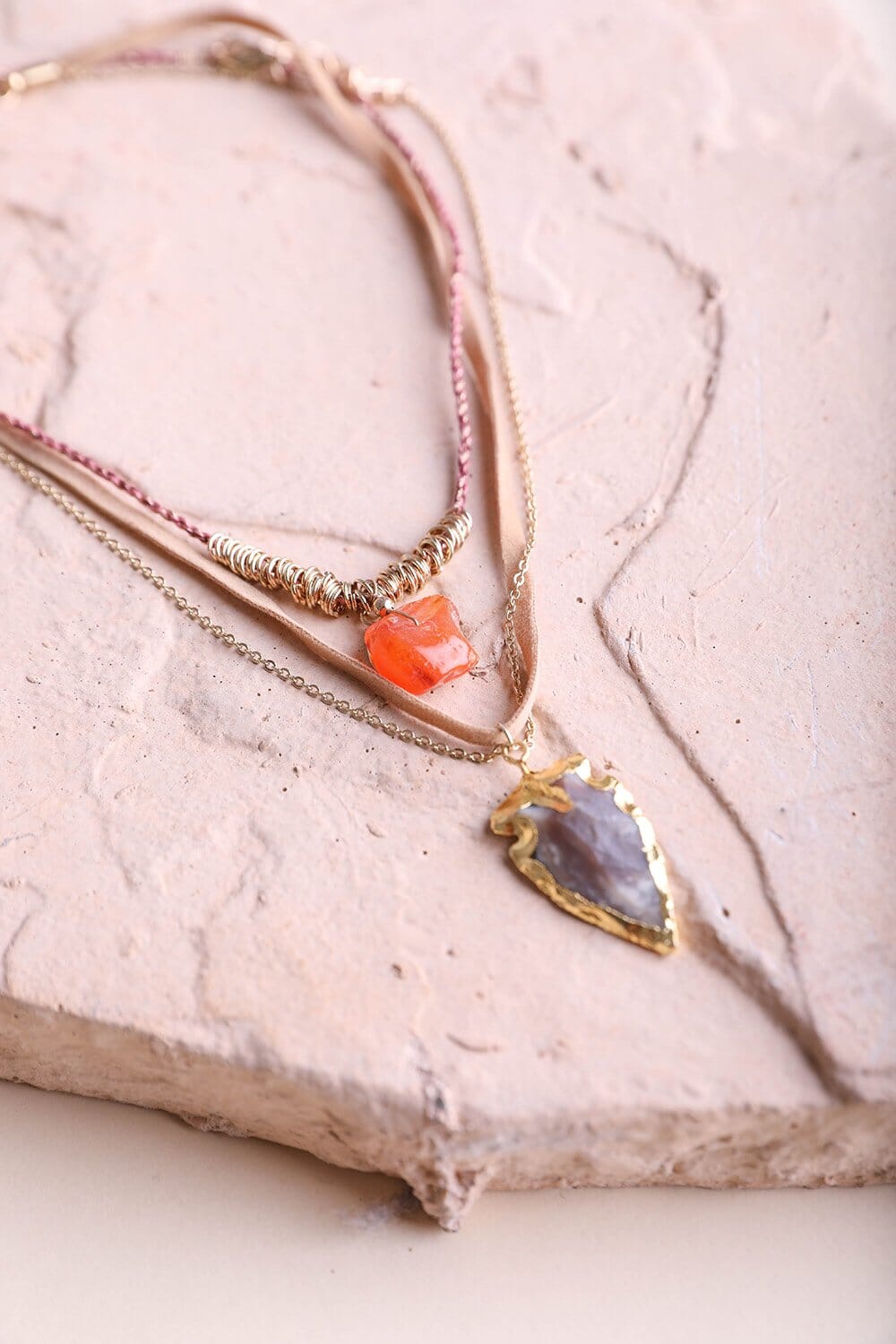 Carnelian & Brown Agate Suede Necklace Jewelry Leto Collection Gold 