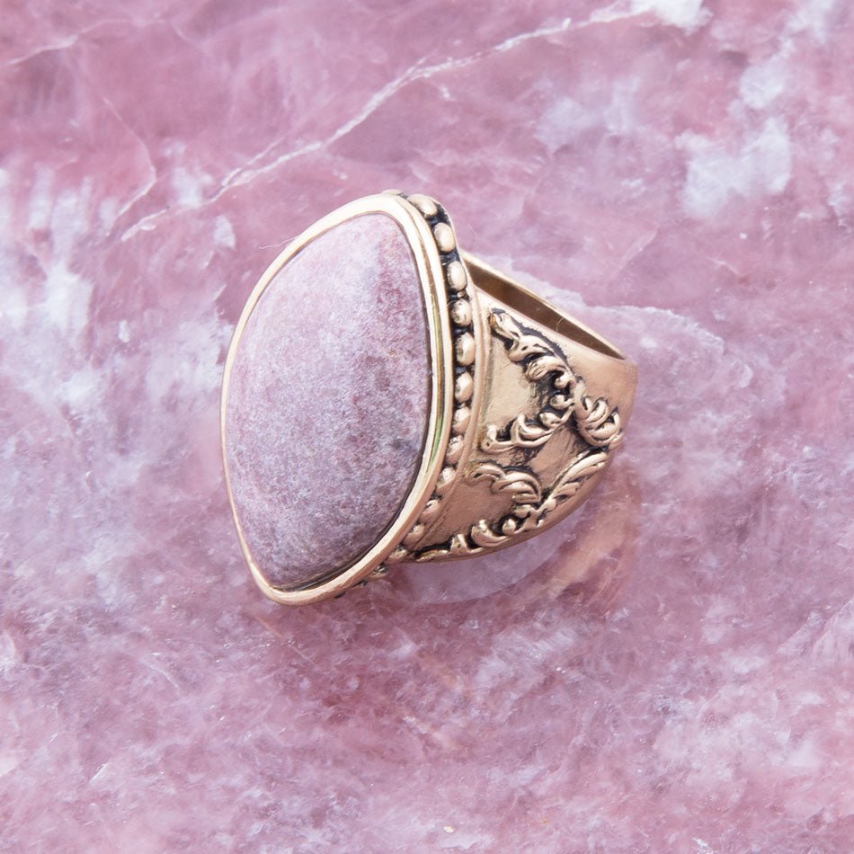 Champion Pink Rhodonite Golden Cocktail Ring