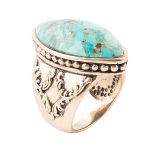 Champion Blue Turquoise Golden Cocktail Ring