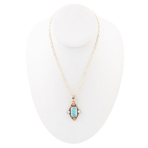 Champs Blue Turquoise and Orange Coral Golden Pendant Necklace