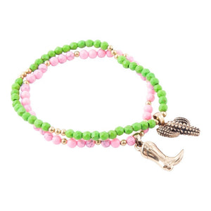 Charmed Cactus and Boot Pink Green Jade Bracelet Set