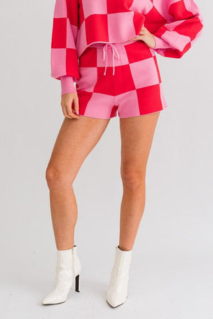 CHECKERED SWEATER SHORTS LE LIS PINK-MAGENTA XS 