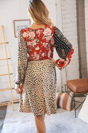 Cheetah Multi-Floral Color Block Surplice Dress Haptics 