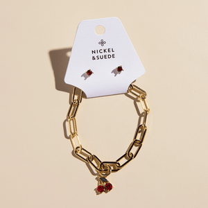 Cherry Charm Bracelet & Stud Set