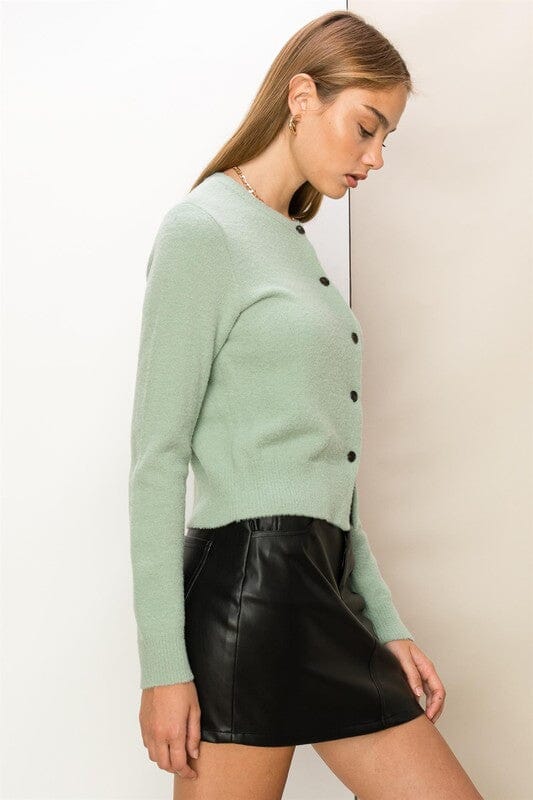 Chic Button-Front Cardigan Sweater HYFVE ICEBERG GREEN S 