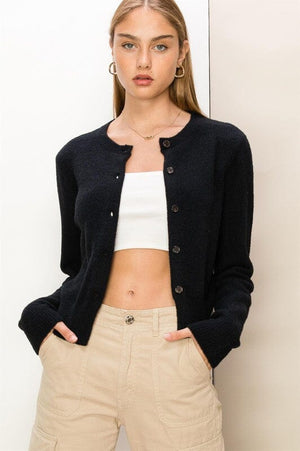 Chic Button-Front Cardigan Sweater HYFVE BLACK S 