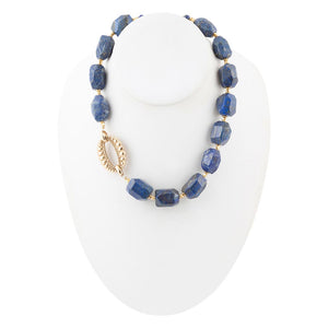 Chunky Blue Lapis Station Golden Necklace
