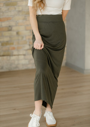 Clarise Olive Premium Knit Maxi Skirt