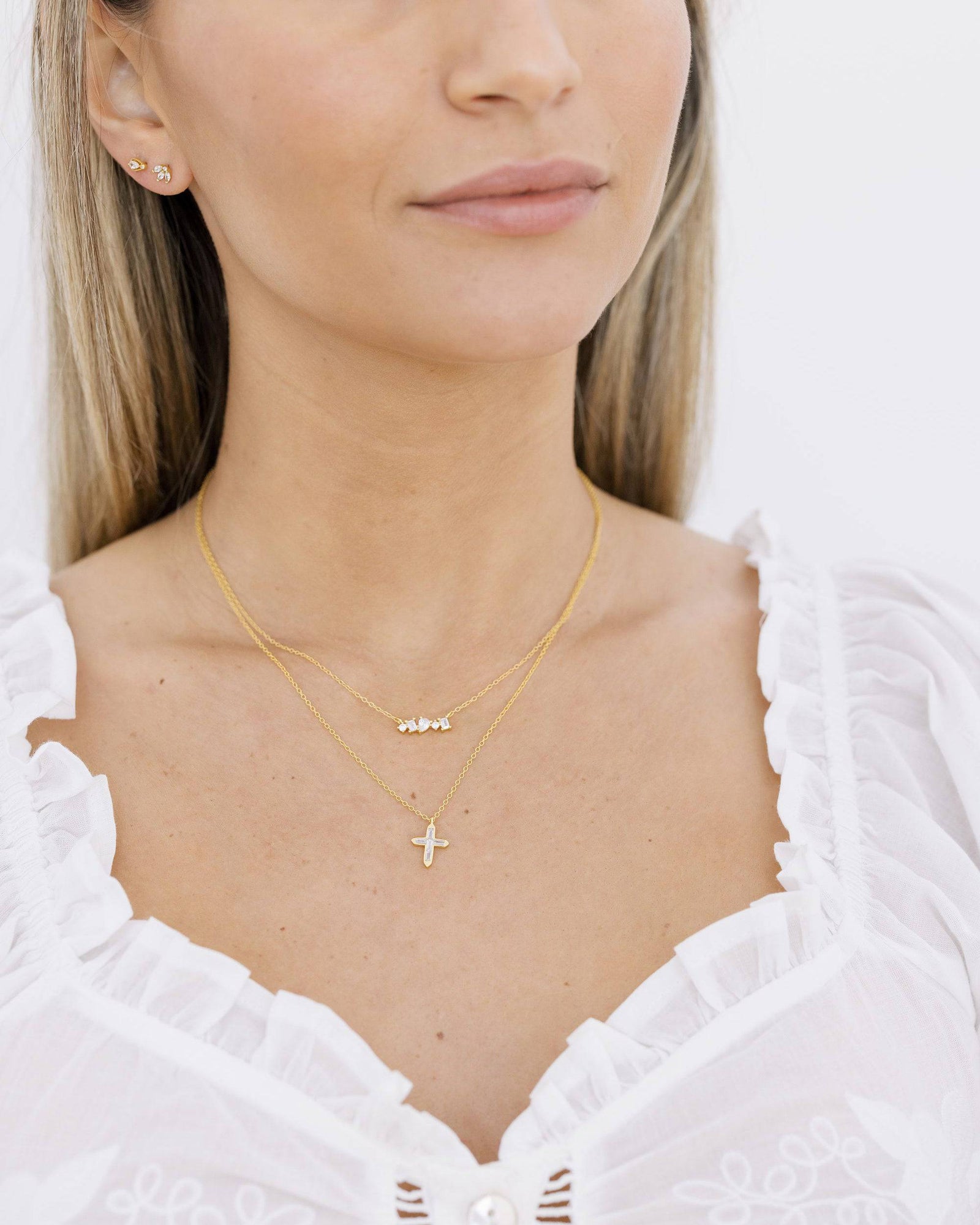 Gold Crystal Cross Necklace