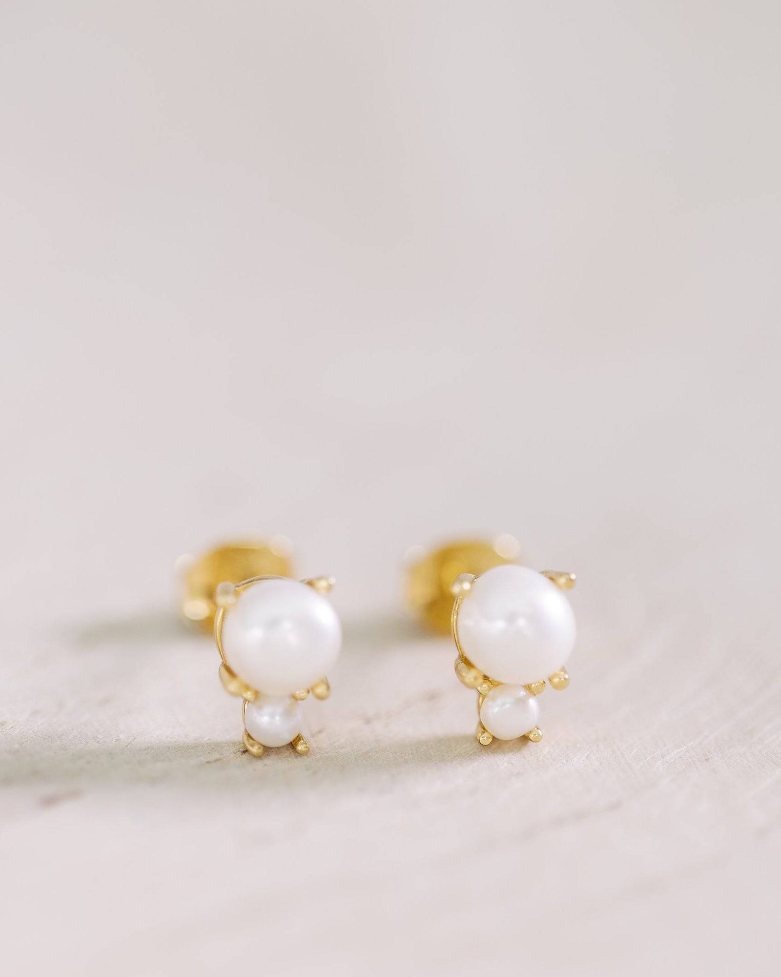 Double Pearl Stud Earrings