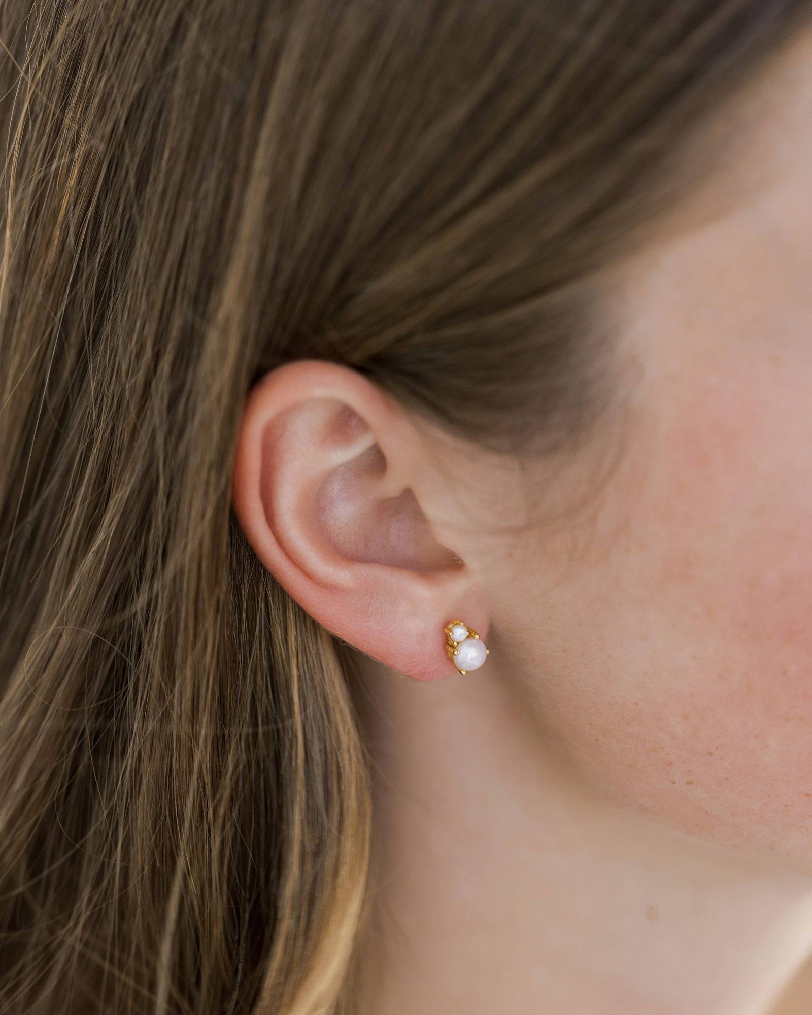 Double Pearl Stud Earrings